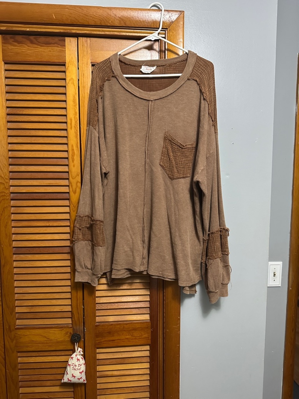 Brown Long-Sleeve Pocket Thermal Top